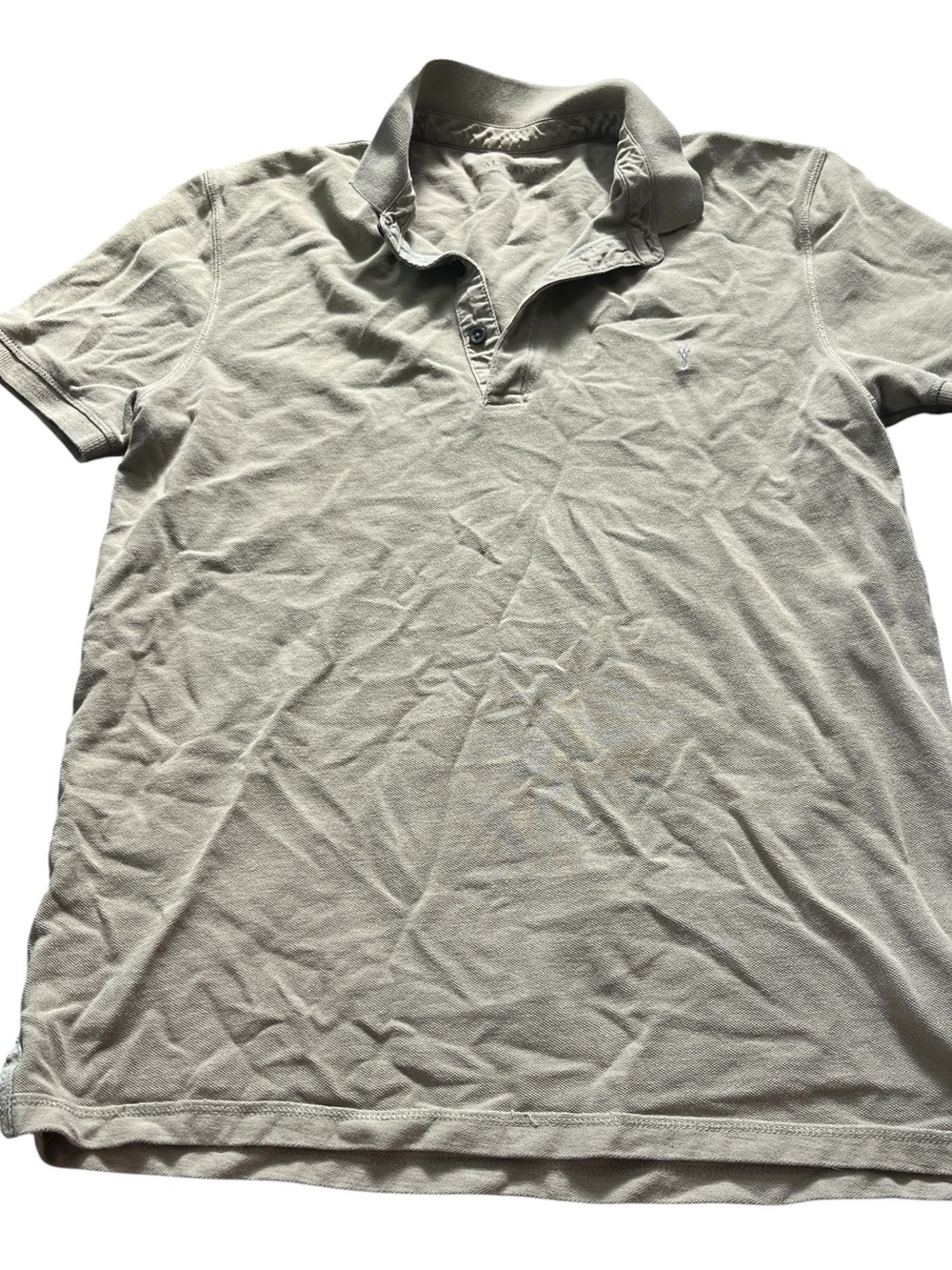 AllSaints Mens Classic Polo Shirt in Light Brown Casual Short Sleeve Size Medium